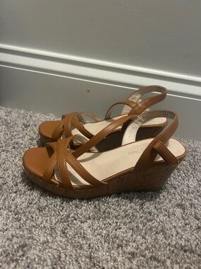 Girls Wedge Sandals - Tan Strappy Slingback
